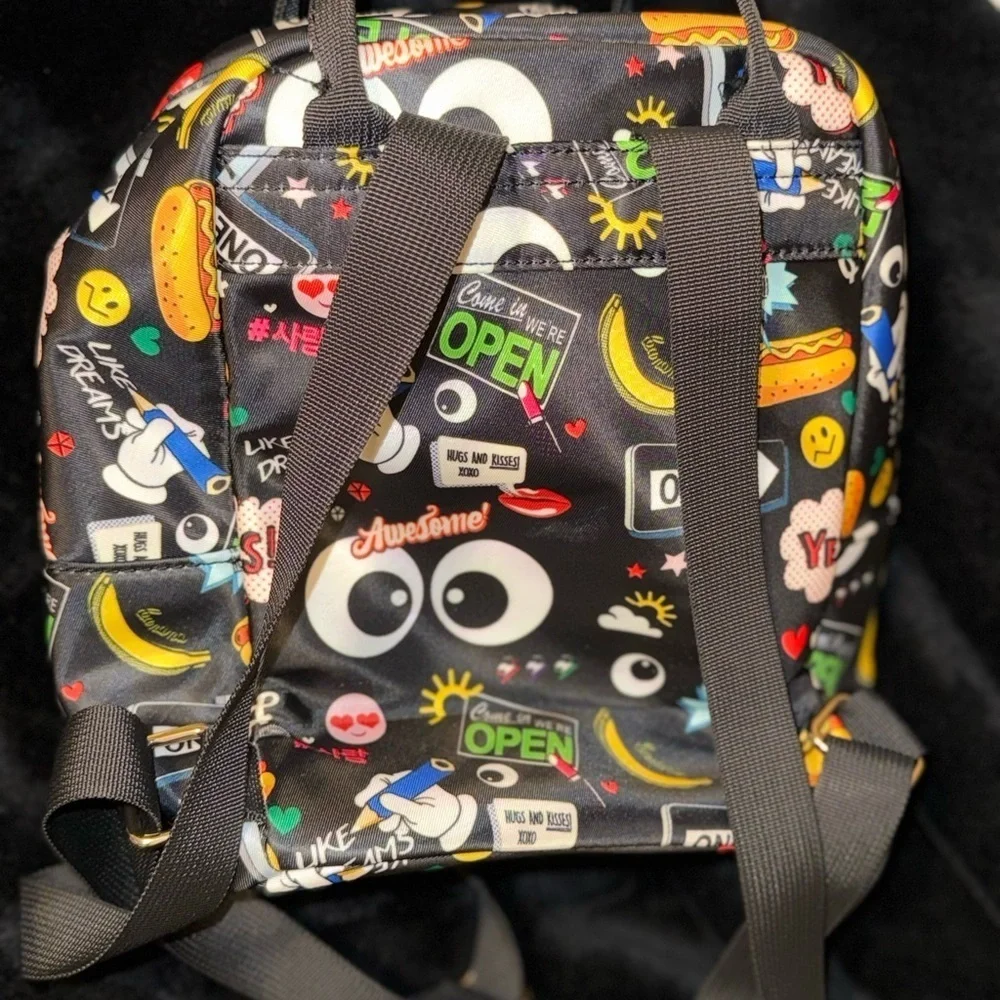 Black Graphic Pop Art Bag with Cartoon Elements